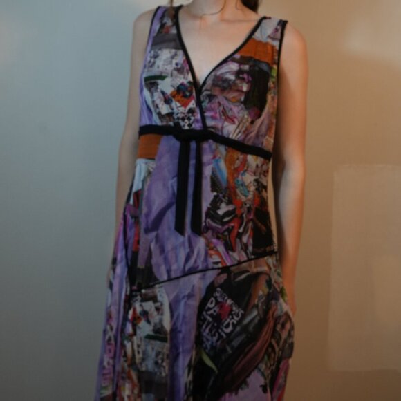 Simon Chang Whimsigoth Art-Deco Unique Abstract Short-Sleeve Dress - Size XL - Picture 3 of 3